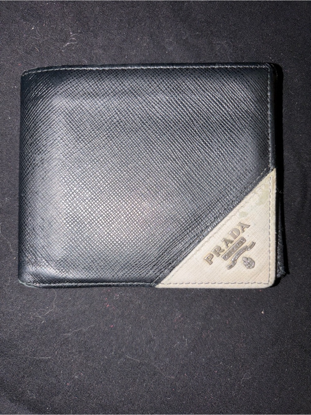 Prada Black Leather Wallet with Cream Corner Accent